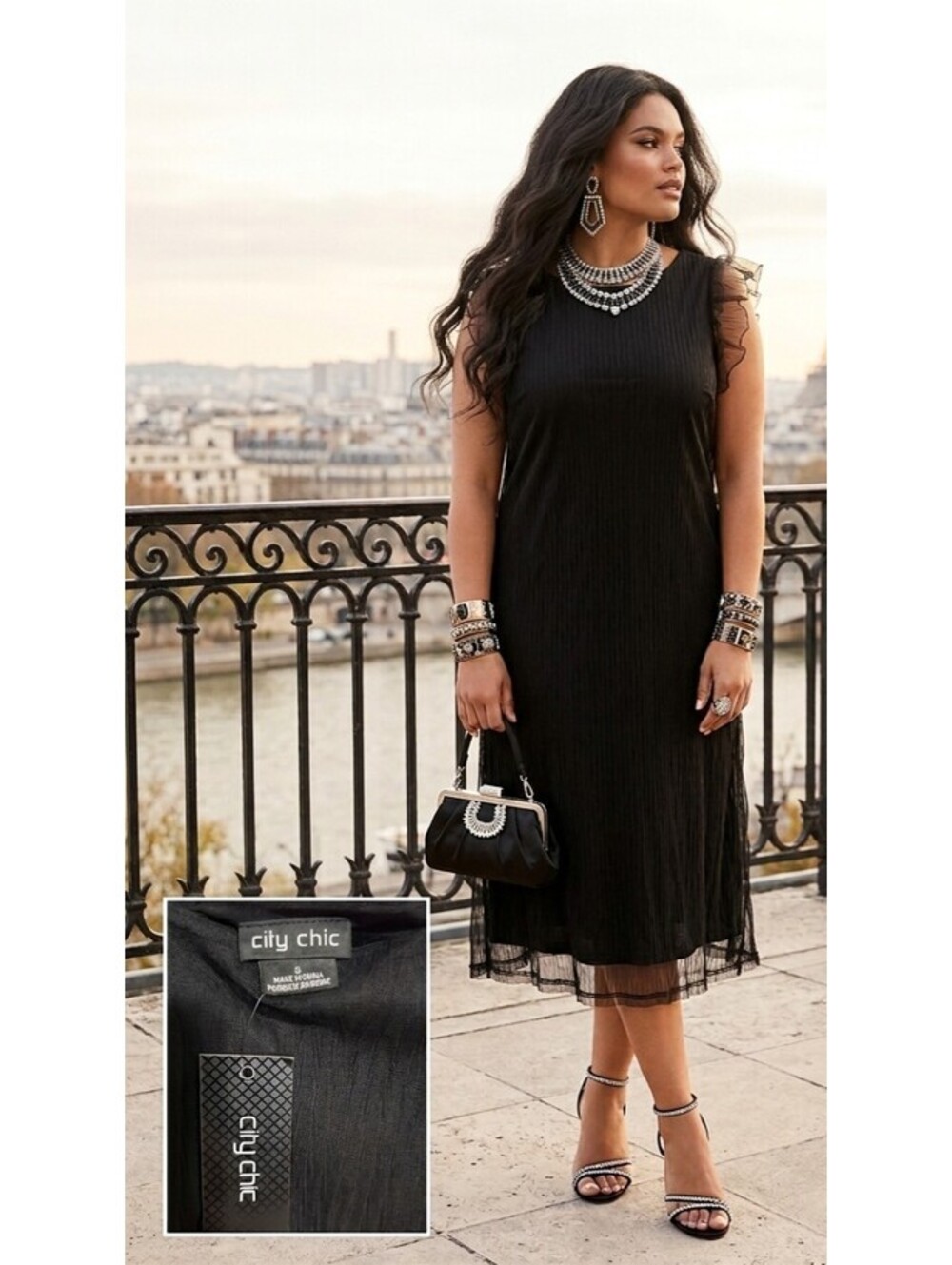 City Chic Black Dress Size S New With Tags NWT Mesh Ruffle Kezia Shift Mini 16